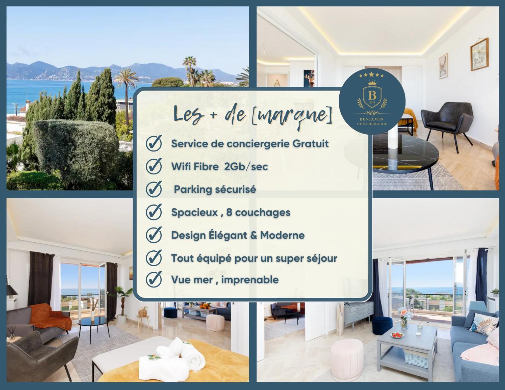 Suite Riviera - Sea View - Clim - 50M Plage - Residence De Standing - Spacieux 180 M2 - Parking Cannes Dış mekan fotoğraf